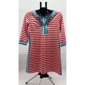Gretchen‎ Scott Woman's S Nautical Striped Split Neck Tunic Dress Coastal Resort